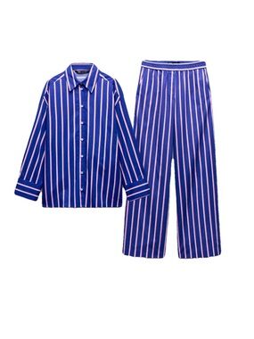 Zara Women's - 100% Cotton Blue & Pink Stripe Set